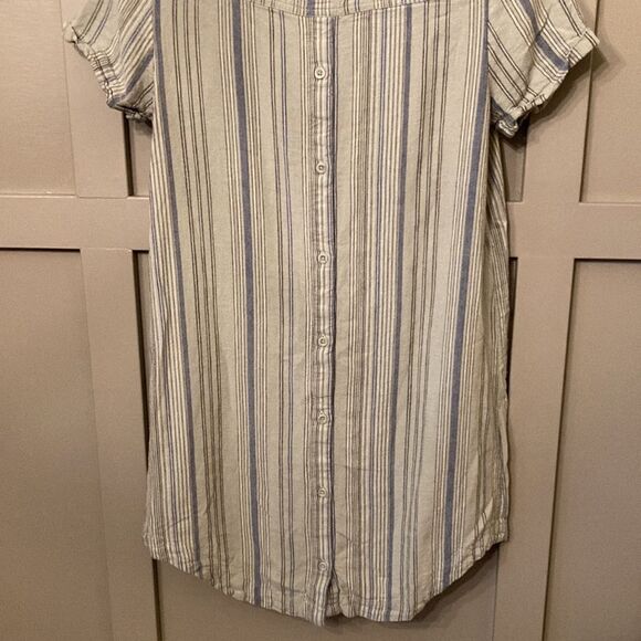 CLOTH & Stone Anthropologie Linen Blend Striped Shirt Dress Button Back Size XS - Picture 12 of 14